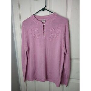 Adrian Dilafield  M* Pink Sweater Pearl Accent LS Embroidery